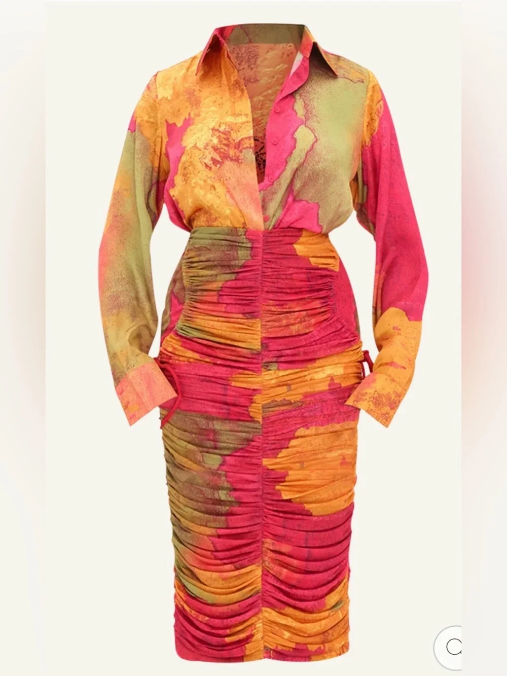 Andrea Iyamah TAKA Mesh Ruched Midi SKIRT in Pink & Orange ERO - II PRT NEW NWT